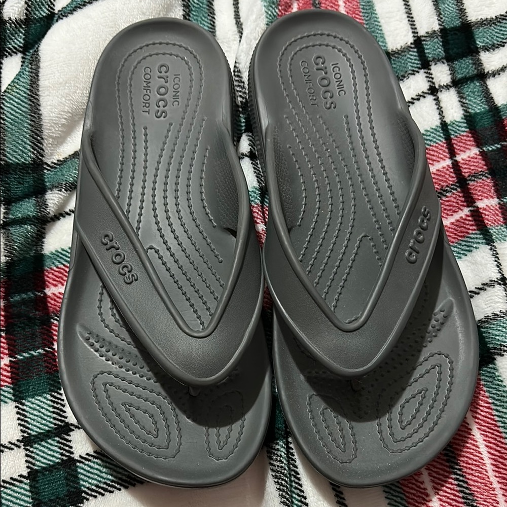 Gray Crocs Flip Flops